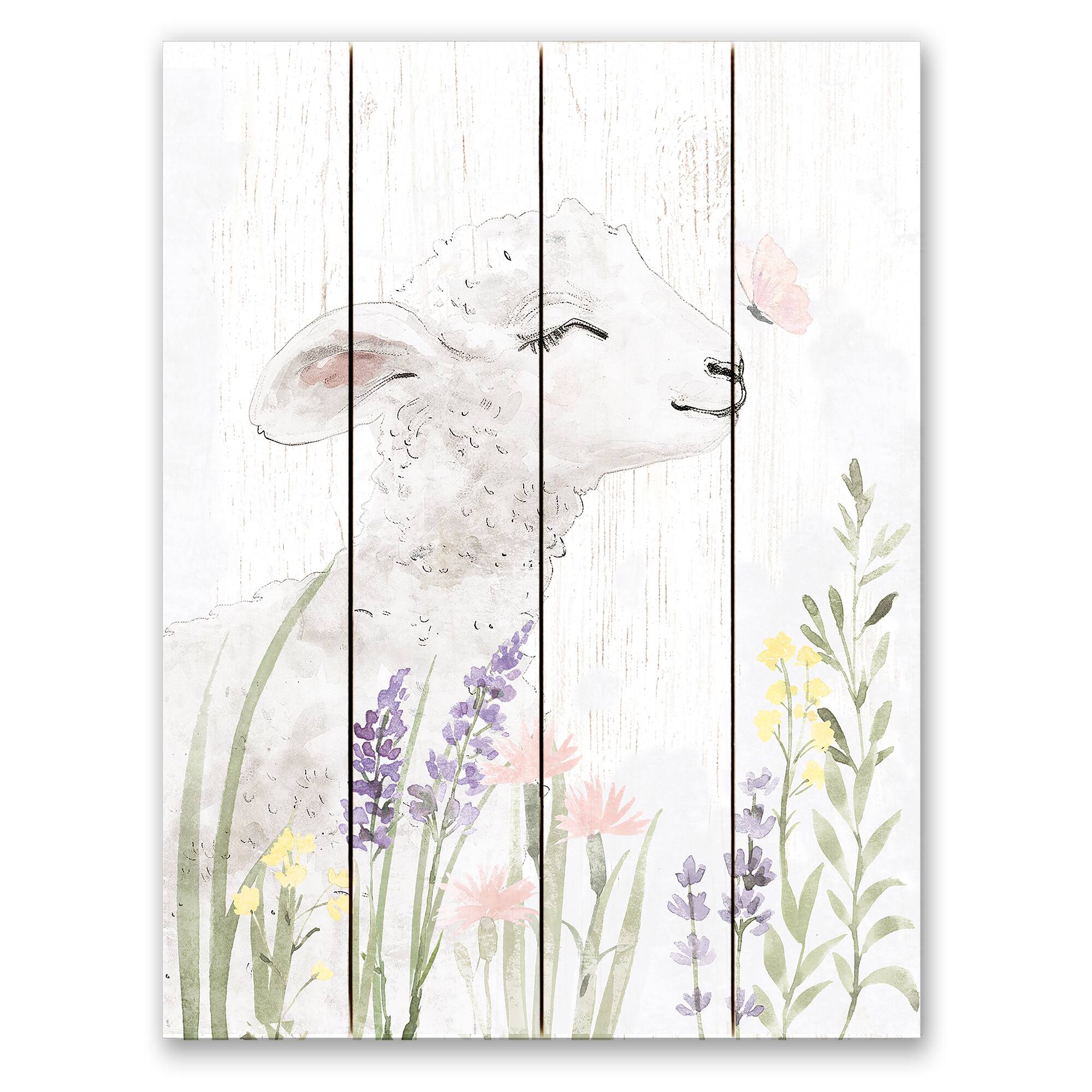 11.75" x 15.75" Floral Pasture Lamb Pallet Wood Wall Art